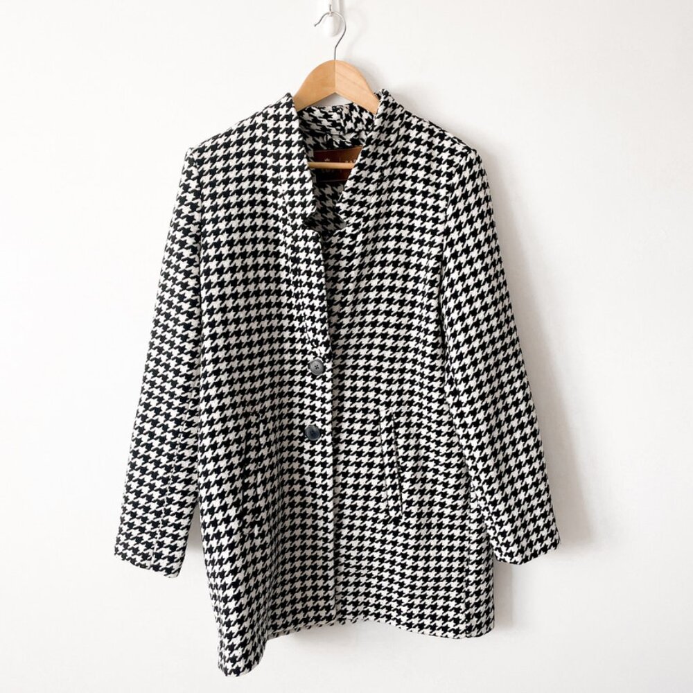Classic Black & White Houndstooth Coat - Women’s Jacket